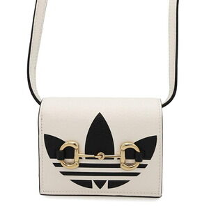 Gucci Shoulder Wallet Adidas Collaboration Horsebit Leather White Black